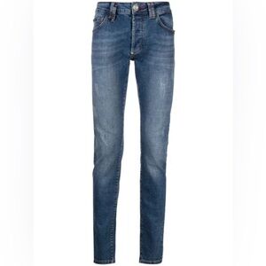 Philipp Plein Mens Super Straight Cut Jeans Royalty Blue NWT Size 30